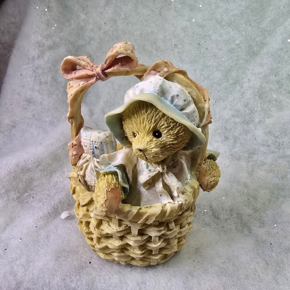 Hamilton Bear in Basket Figurine - Yellow and Cream